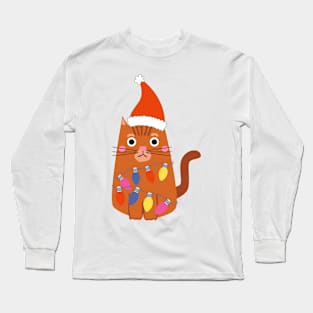 Tangled Christmas Cat Long Sleeve T-Shirt